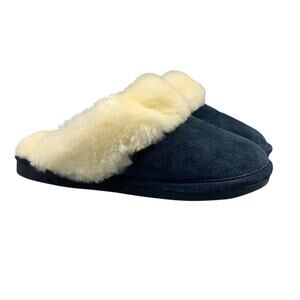 Old Friend Womens Old Scuff Slippers Size L 9.5-10.5 Blue Leather Sheepskin Mule